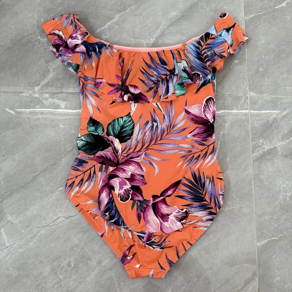 Women’s Liz Claiborne Floral Ruffle Ruched Padded One Piece Swimsuit Size 12 - Picture 11 of 16